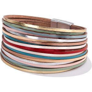 Boho Leather Wrap Bracelet Layered Bangle Cuff Magnetic Clasp Women